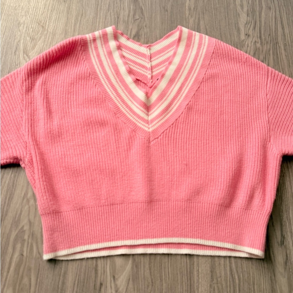 Express Pink and White Ribbed Sweater